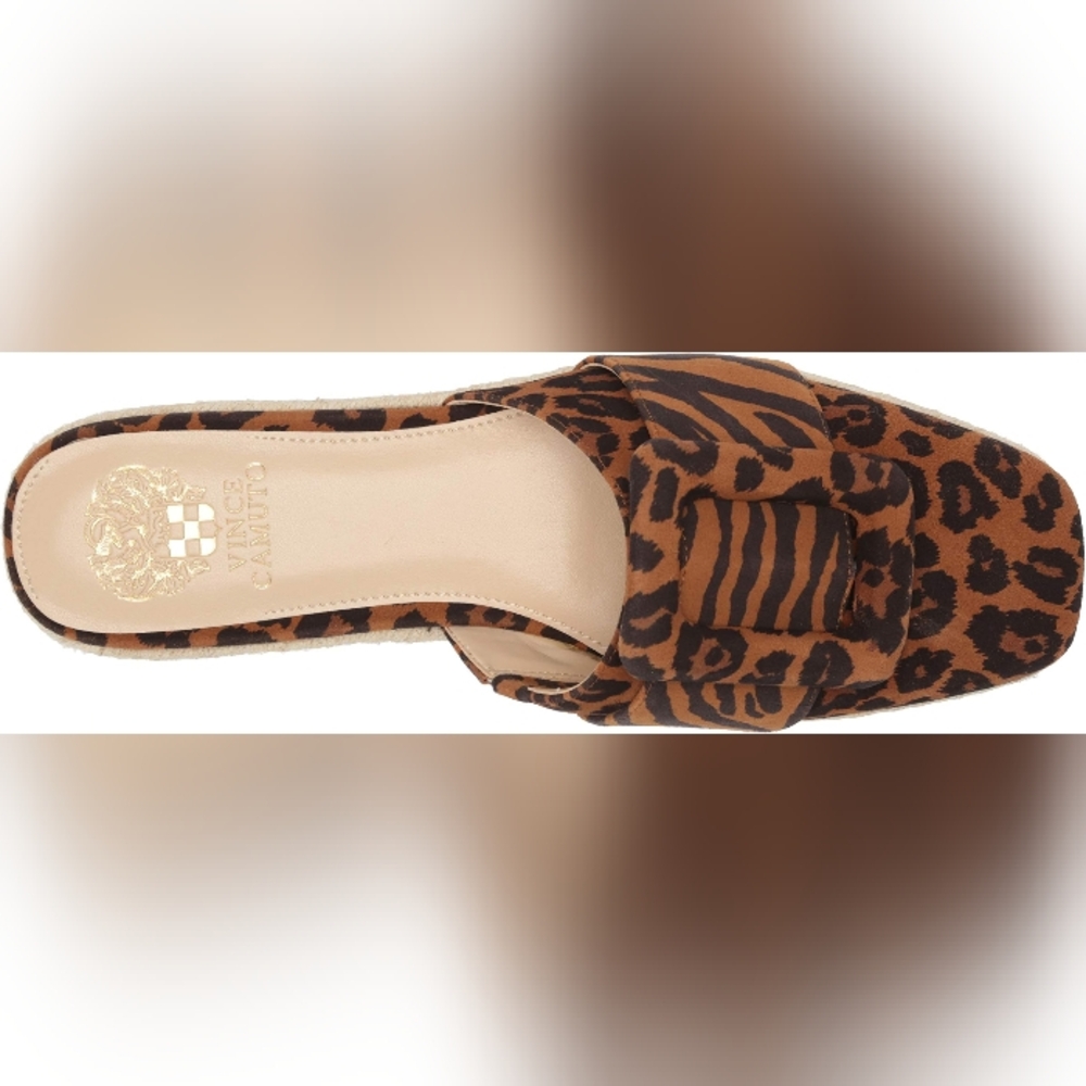 Vince Camuto  Jinannie Espadrille Leopard Print Slide Mule in Brown/Black 6M